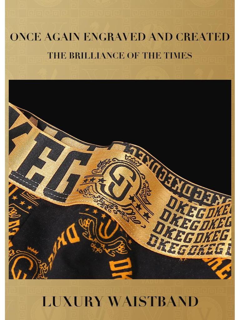 Luxurious Black & Gold Men's 3D Pouch Boxer Briefs - Antibacterial Pure Cotton