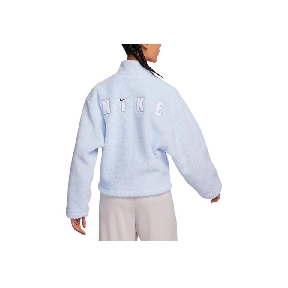 Nike Solid Color Stand Collar Zip Casual Loose Fit Thick Fleece Jacket Women Jacket Purple Blue FV4009-423