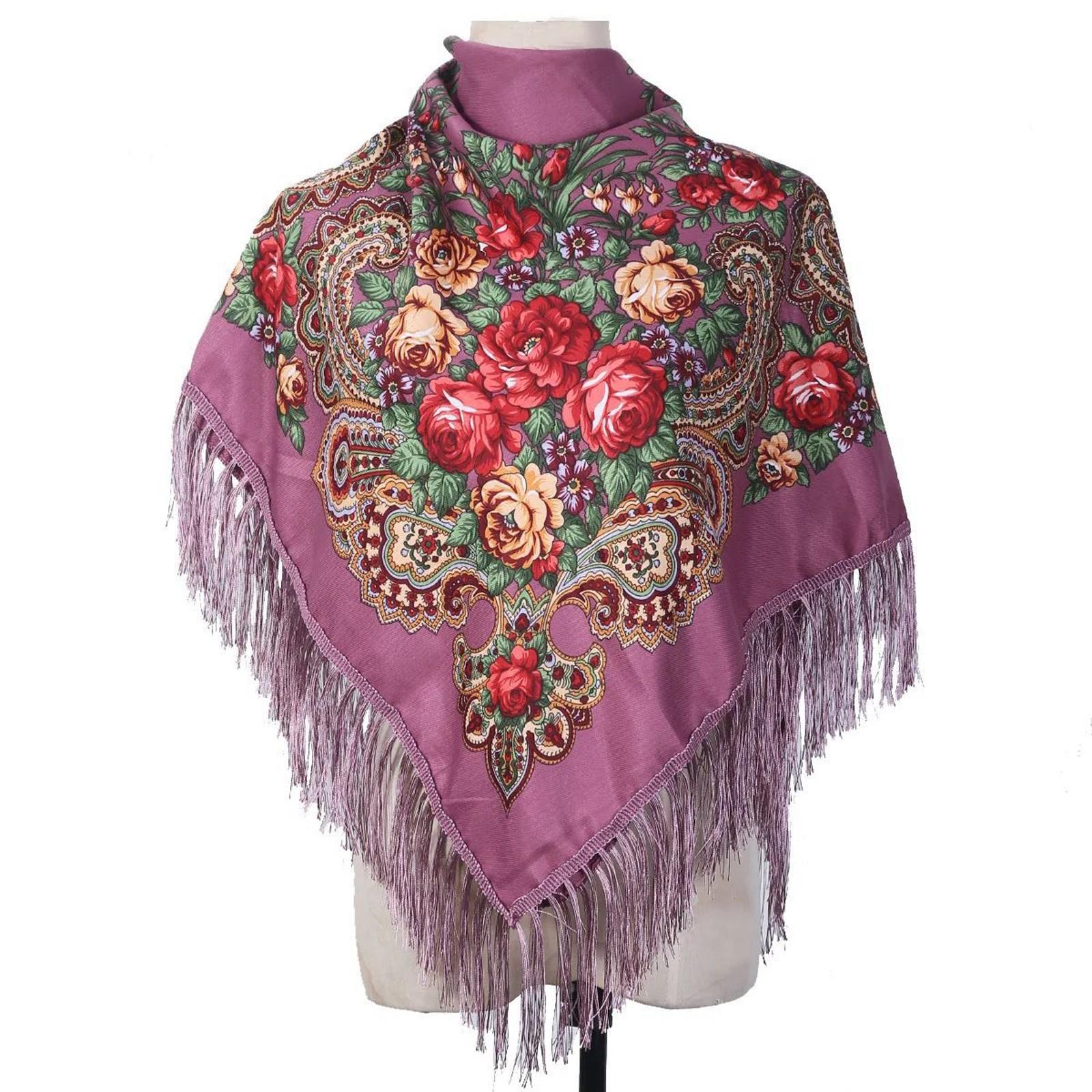 

Ethnic Turban Head Wrap Scarf Women Vintage Travel Printed Tassel Shawl Outwear Printed Square Scarf One Size розовый