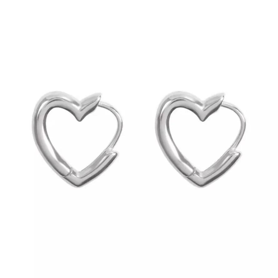1 Pair Simple Design Silver Color Hollow Heart Hoop Earrings for Women New Brand Fashion Ear Cuff Piercing Vintage Earring Gift