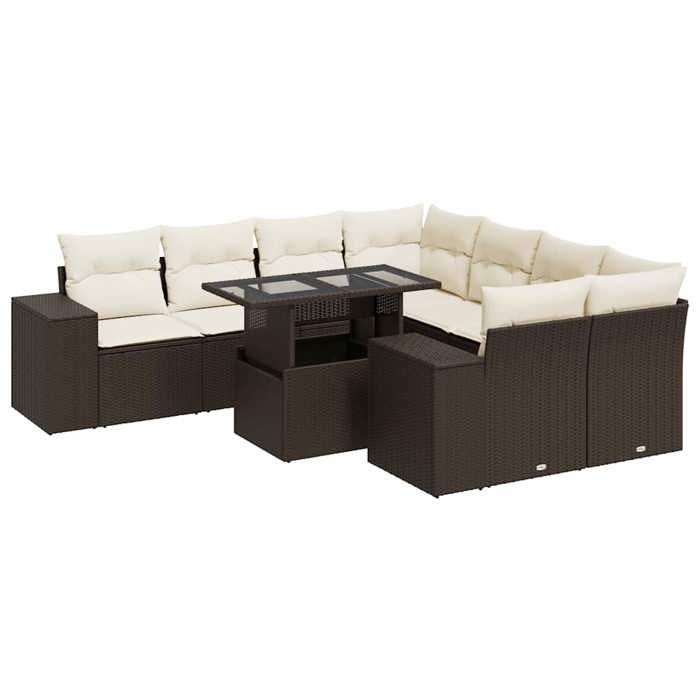 VidaXL Garden Furniture Set with Cushions 9 Pcs Brown Wicker 3326774