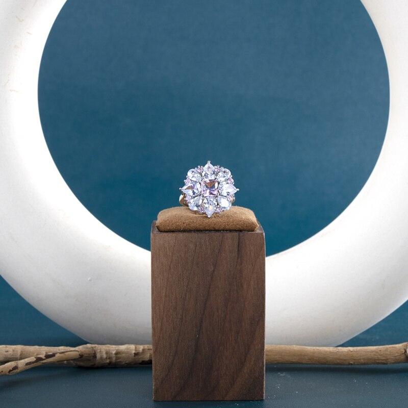 POMOiii Rosa Kristall Kubikzircon Ringe für Frauen Zubehör Verlobung Edler weiblicher Fingerring Feines Geschenk Zeitloser Schmuck