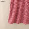 ZANZEA Women Casual Stand Collar Short Sleeve Loose Grid Print Dress