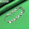 925 Sterling Silver Antique Heart-Shaped Side Chain Romantic Bracelet Gift Jewelry