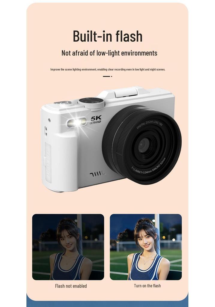 3-Inch Flip Screen WIFI 75MP 5K HD Beauty Digital Camera with CCD