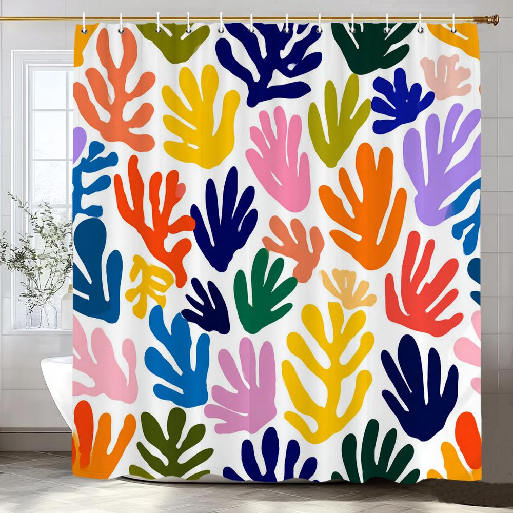 Abstract Leaves Shower Curtain, Bathroom Decorative Shower Curtain, Printed Polyester Fabric Shower Curtain With Hooks
