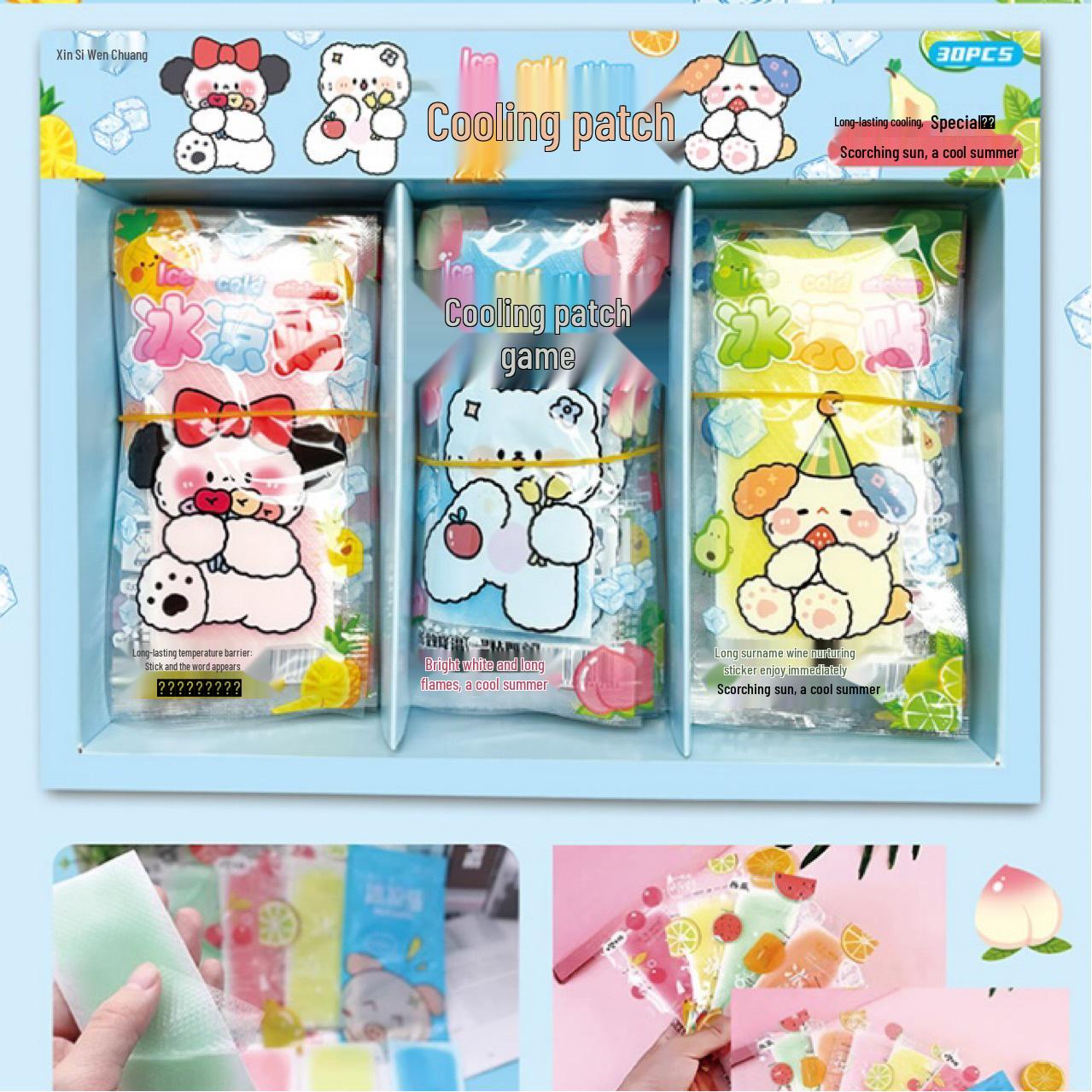 30 Cooling Patches - Cartoon Ice Design for Students, Military, Adults - Summer Heat Relief XY
