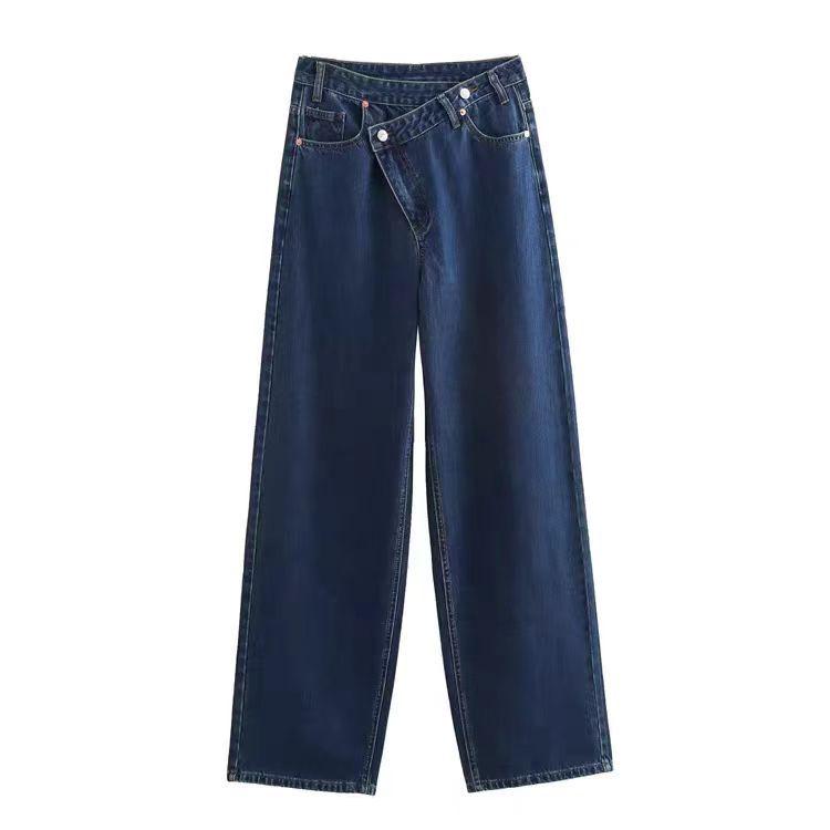 

Women s 2025 Autumn European & American Style Double-Breasted High-Waisted Wide-Leg Jeans M18568 Small темно-синий