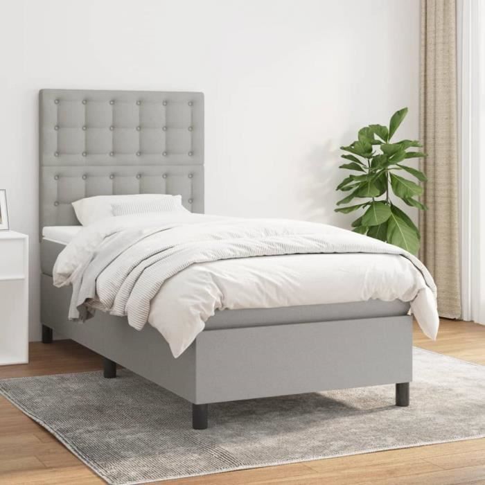 VidaXL Divan Bed with Mattress Light Grey 80x200 Cm Fabric - Model 3142049