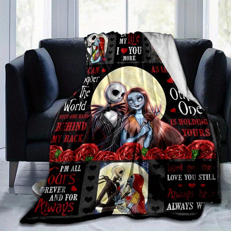 1pc. Nightmare Before Christmas Jack & Sally Romantic Quotes Blanket, Perfect for Home Decor, Gift Idea, Seasonal Use, Cozy Throw Blanket, Cute Cartoo