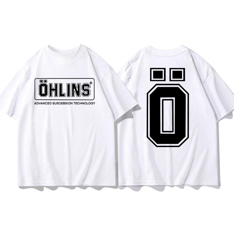 Best Ohlins White Tshirt Collection Motorcycle Shock Absorber Print Short Sleeve Tshirt Racing Fan Clothes