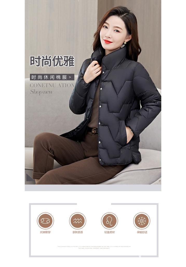 Short down cotton clothes women's autumn and winter new fashion large size foreign style stand-up collar buckle light cotton coat