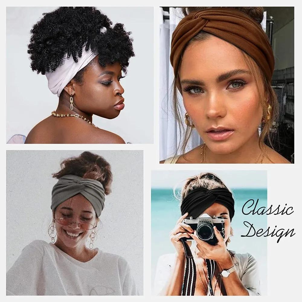 Simple Soild Color Twisted Extra Large Thick Wide Headbands Elastic Turban Workout Sports Hair Band Headwear