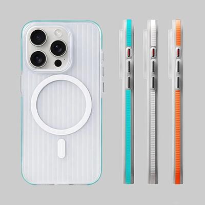 Capa de carregamento sem fio MagSafe com listras geométricas 3D de luxo para iPhone 14 15Pro Max 15 13 Pro 16, capa protetora antiqueda fosca e à prova de choque