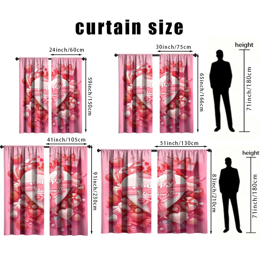 Set Of 2 Pink Heart Valentine Day Curtain Festive Atmosphere Decor Style Bedroom Living Room Pull Pocket Design Polyester Perfect For Great