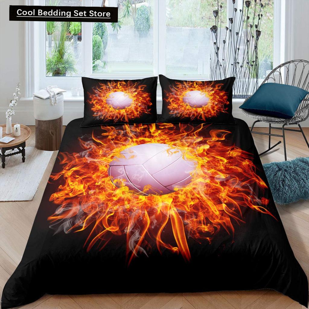 Set Lenjerie de Pat Volei Sporturi King Queen Husă de Plapumă Tematică Minge Foc și Apă Husă de Plapumă Poliester Husă de Pilotă