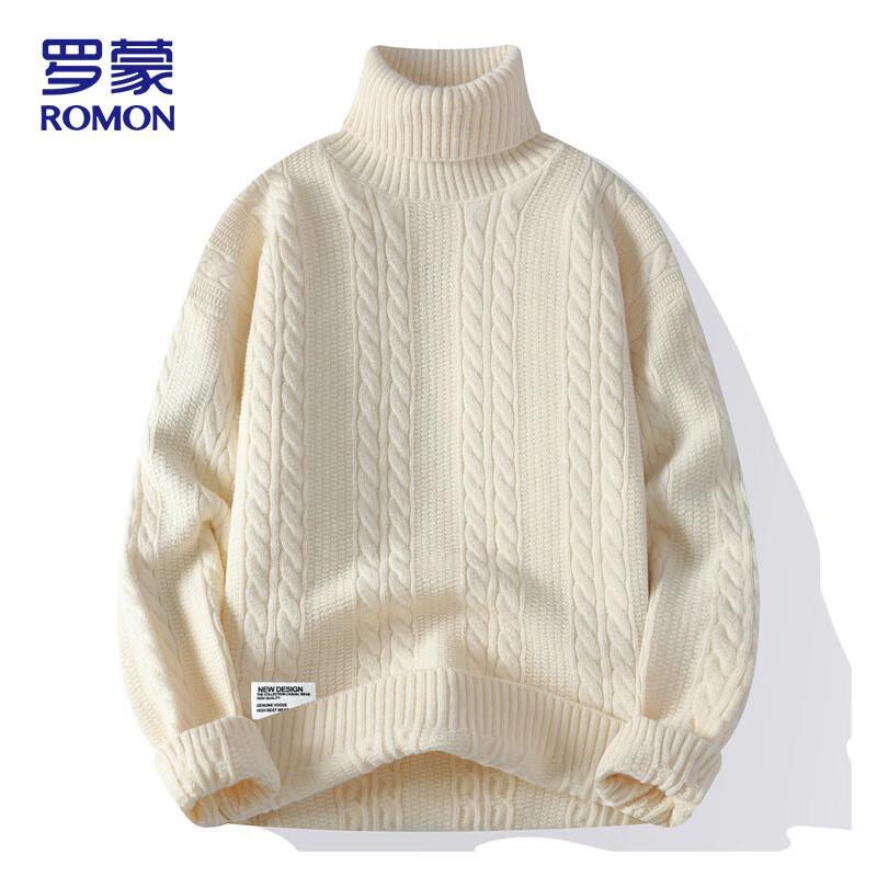 

ROMON Men s Cable Knit Turtleneck Sweater XL