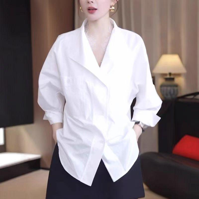 

Plus Size Women s White V-Neck Long Sleeve Autumn Shirt M білий