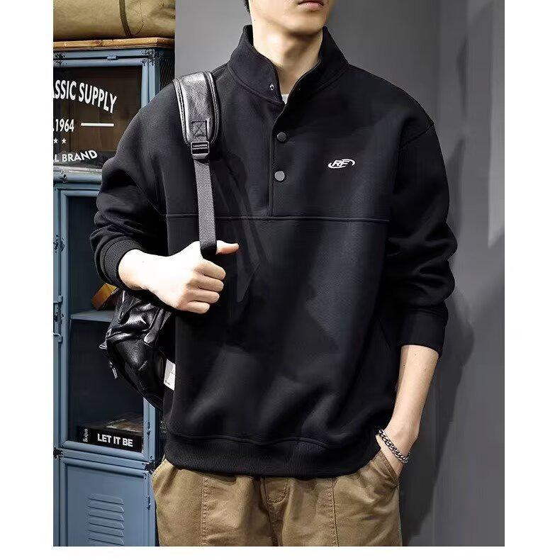 Men s Trendy Embroidered Stand-up Collar Hoodie Jacket, Loose Fit, Spring/Autumn Casual Sportswear. M