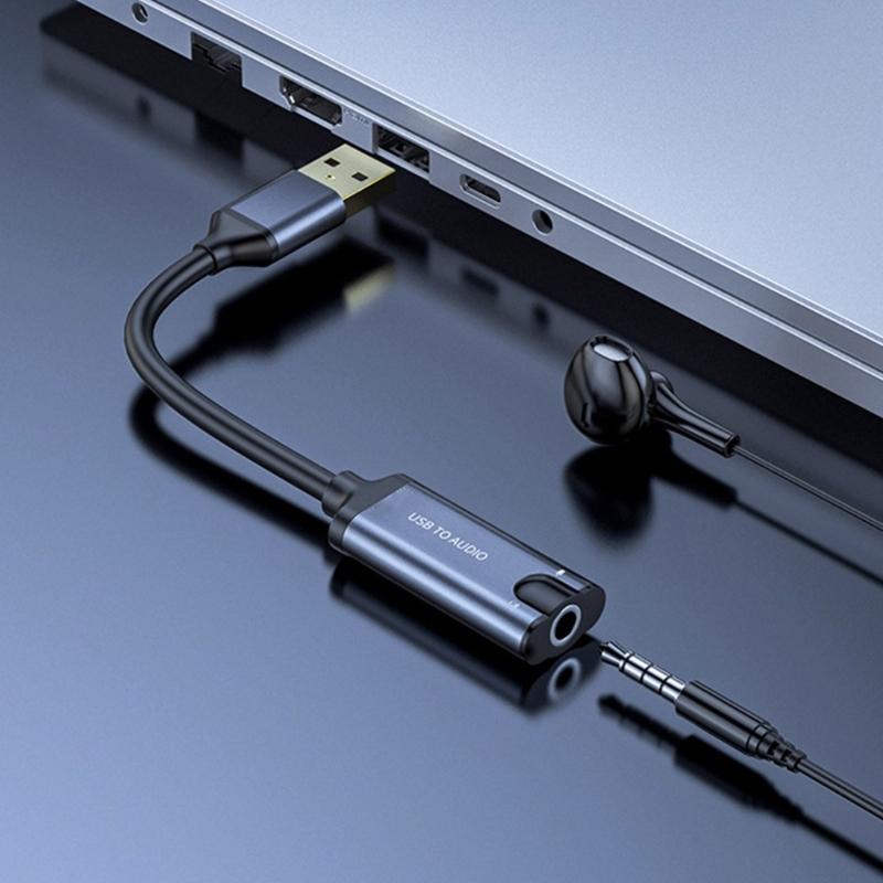 USB Sound Adapter External Stereo Sound Card with 3.5mm Headphone Microphone Port Suitable for PC Mobile Phone Laptop