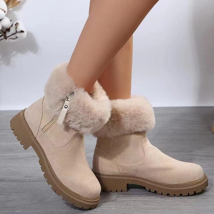 Bottes de neige pour femmes Mode Hiver Nouvel article Tube moyen avec polaire épaisse et chaussures en coton chaud Fourrure intégrée Bottes d'hiver pour femmes