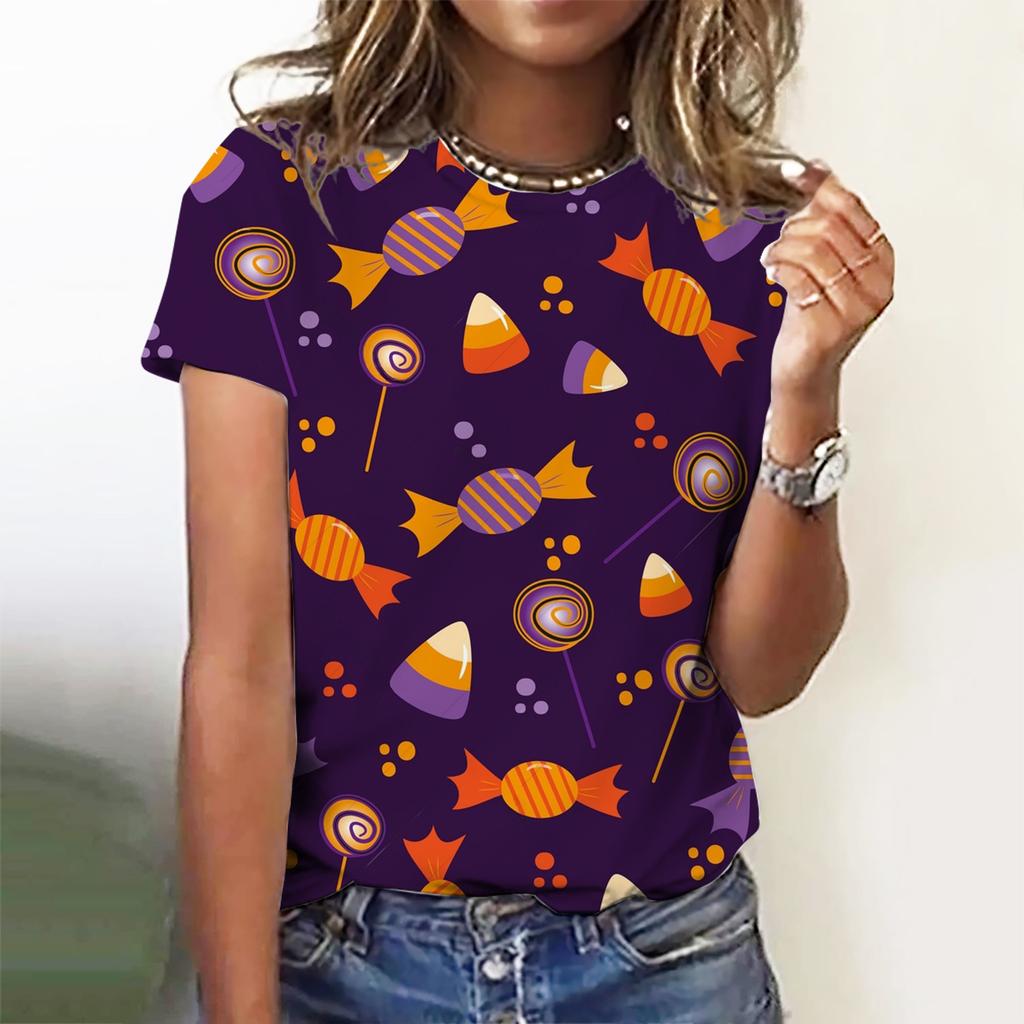 Fashion Women's T-shirt with Halloween Pumpkin Collection  Graphic 3D Printed   Summer Oversized Polyester Fiber Clothing