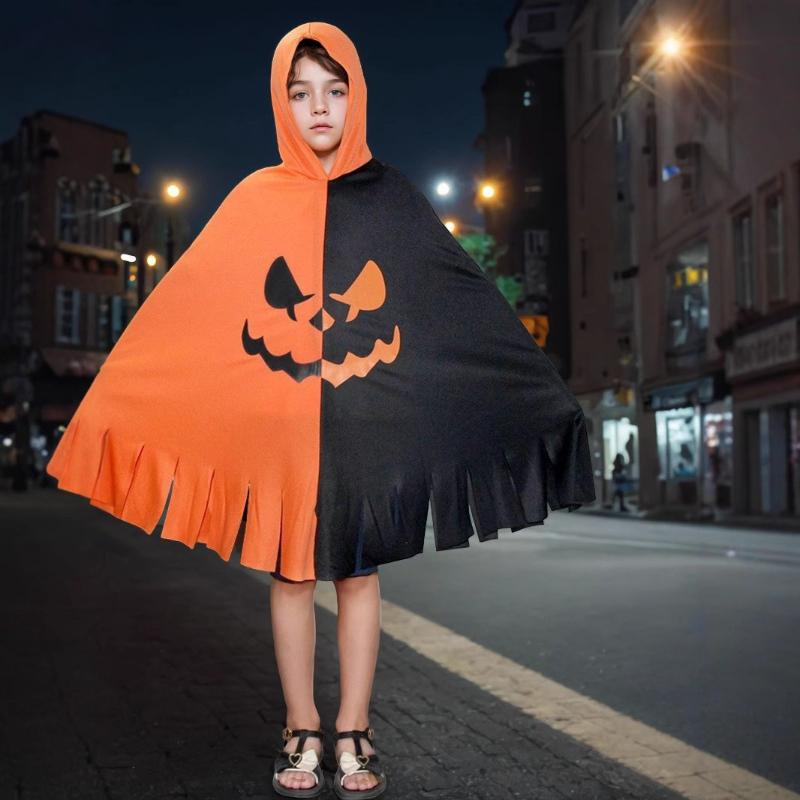 Halloween Cape Carnival Children's Costumes with Hats Color-blocked Prints Cosplay and Funny Decorations