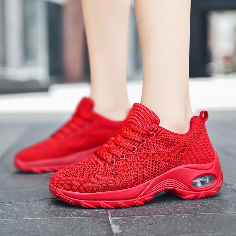 Atmungsaktive, gewebte Sommerschuhe für Damen mit dicker Sohle, Luftpolsterung und weicher Sohle, bequeme Freizeitschuhe für Damen, Reiseschuhe, hochelastische und komfortable Sportschuhe