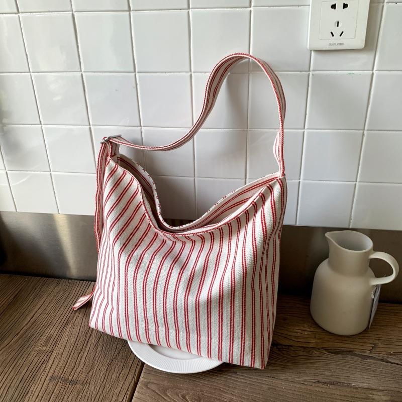 

Striped canvas bag women s new trendy fashion college style tote bag casual large-capacity class bag