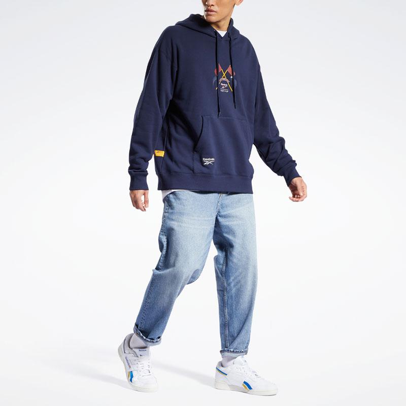 Reebok X Rmtcrw Classics Letter Flag Print Hoodie Unisex Hoodies Navy-Blue HB6241