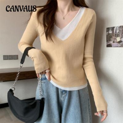 Maglieria Temperamento Scollo a V Top da Sottogiacca Autunno da Donna Slim Sottile Pullover