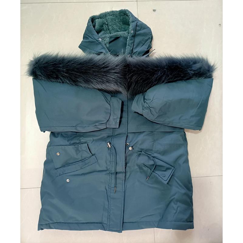 Cotton Padded Plus Size 2XL Winter Big Fur Jacket Women Loose Slim Warm Hooded Parka Coat Down Jacket