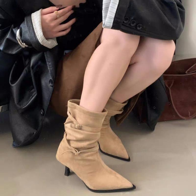 New Style Luxury Autumn Ankle Boots For Women Suede Short Boots Female Pointed Toe Shoes Side Zipper High Heels Footwear