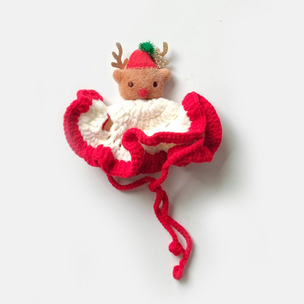 Knit Cat Christmas Santa Hat for Festival Dogs Party Costume Cosplay Dress Up Festive Reindeer Hat Photo Props for Puppy