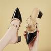 Premium pointed head thick heel bag head drag 2025 new pedal middle heel rivet French outer half slippers women