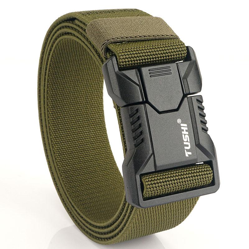 New tactical aluminum alloy buckle training elastic nylon belt outdoor versatile tooling quick-release men's belt