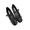 French small inner height increase 5cm bow light mouth single shoes square head Mary Jane shoes gentle flat ballet shoes