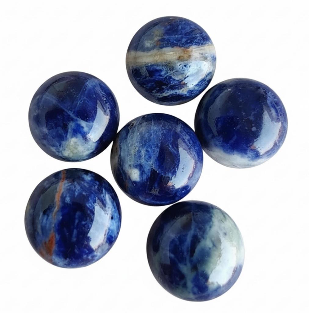 Naturalny Niebieski Sodalit Okrągłe Kaboszony - Bogate Niebieskie i Białe Wirujące Kamienie Szlachetne