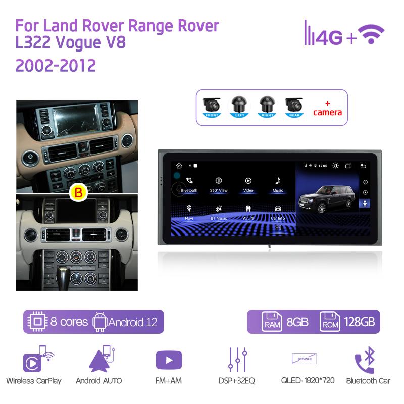 10.25" Android11 For Land Rover Range Rover V8 L322 2002-2012 GPS Navigation CarPlay 4G 360Camera Car Multimedia Video Player