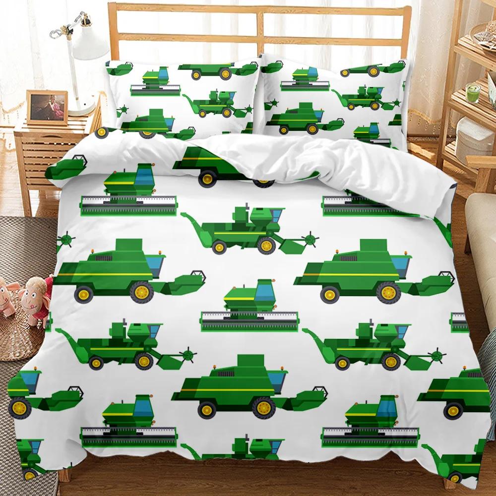 Engineering Car Duvet Cover Construction Vehicle Bedding Set Boys Excavator Dump Truck Cement Mixer Roller Polyester Qulit Cover