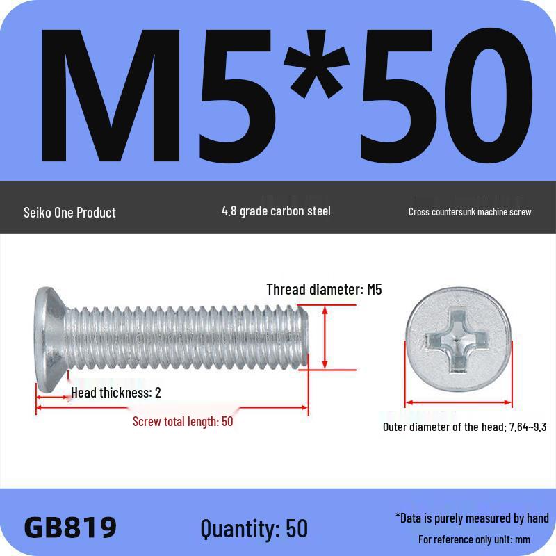 GB819 Zinc-Plated Carbon Steel Phillips Countersunk Screws: M2-M10