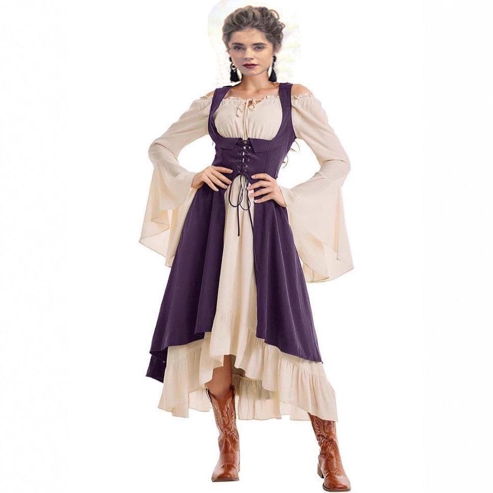 Retro Mittelalter Glockenärmel Bühnenkleid für Halloween