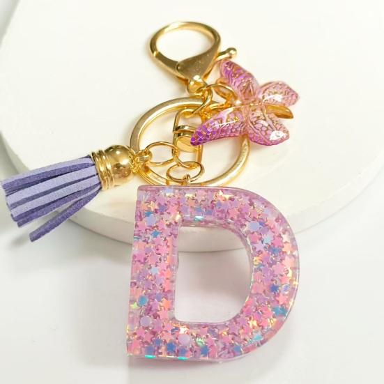 Purple Series Keychain Pendant Sequins Star Initial Letter Key Chain
