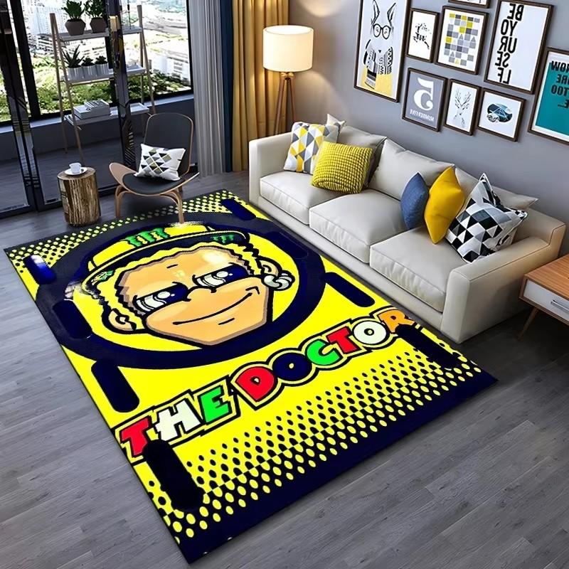 Motorcycle Racer The Doctor Carpet Mat Black Yellow Racing Track Living Room Rug with Number 46 Dynamic Design Home Decoration