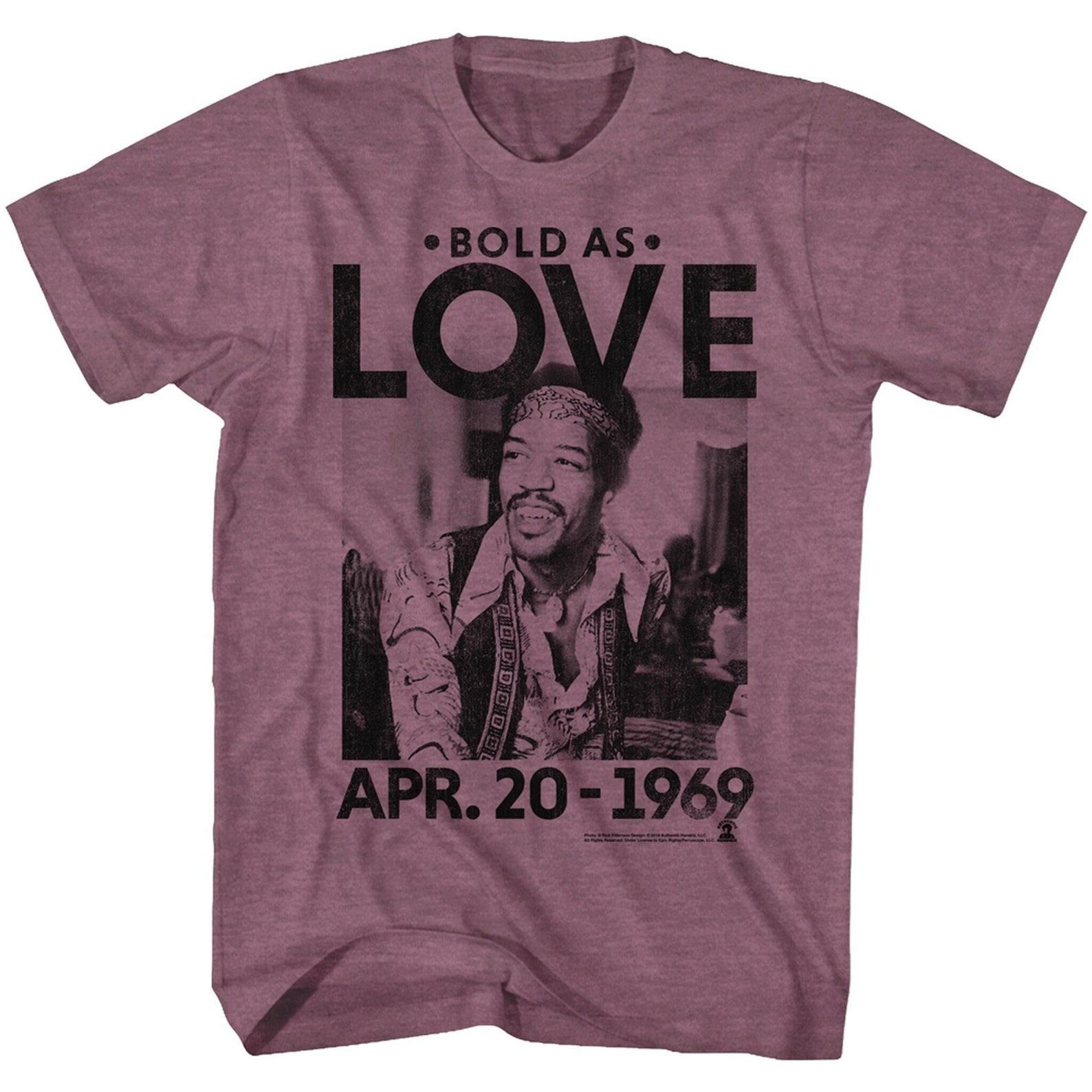 Jimi Hendrix Bold As Love Vintage Maroon Heather Adult T-Shirt 4XL