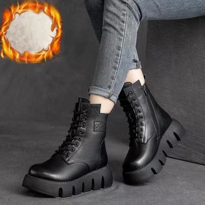 Short Plush Winter Female Ankle Boots Genuine Leather Cotton Boots Thick-soled Padded Women Shoes Warm Snow Boots Female