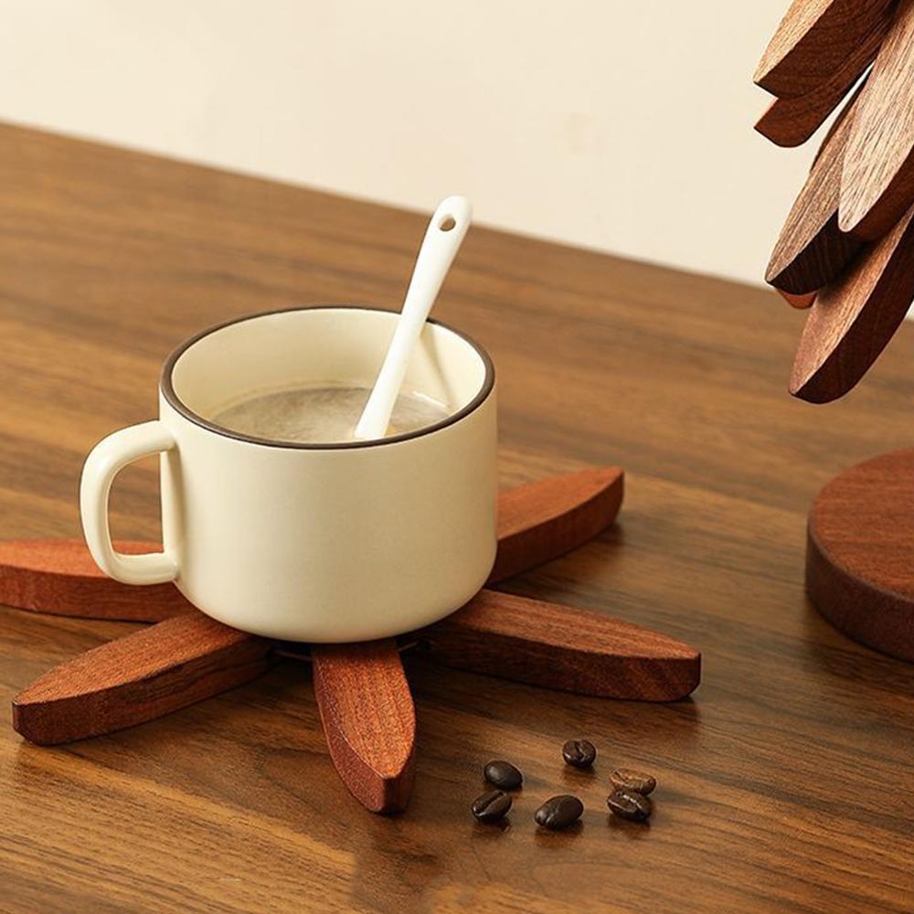 Set of Solid Wood Insulation Mat,Heat-resistant Table Mat,Household Heat-resistant Mat,Highquality Cup Holder Natural Foldable