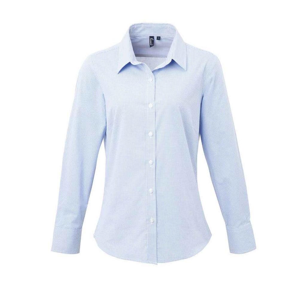 Premier Womens/Ladies Micro Gingham Check Cotton Long-Sleeved Shirt