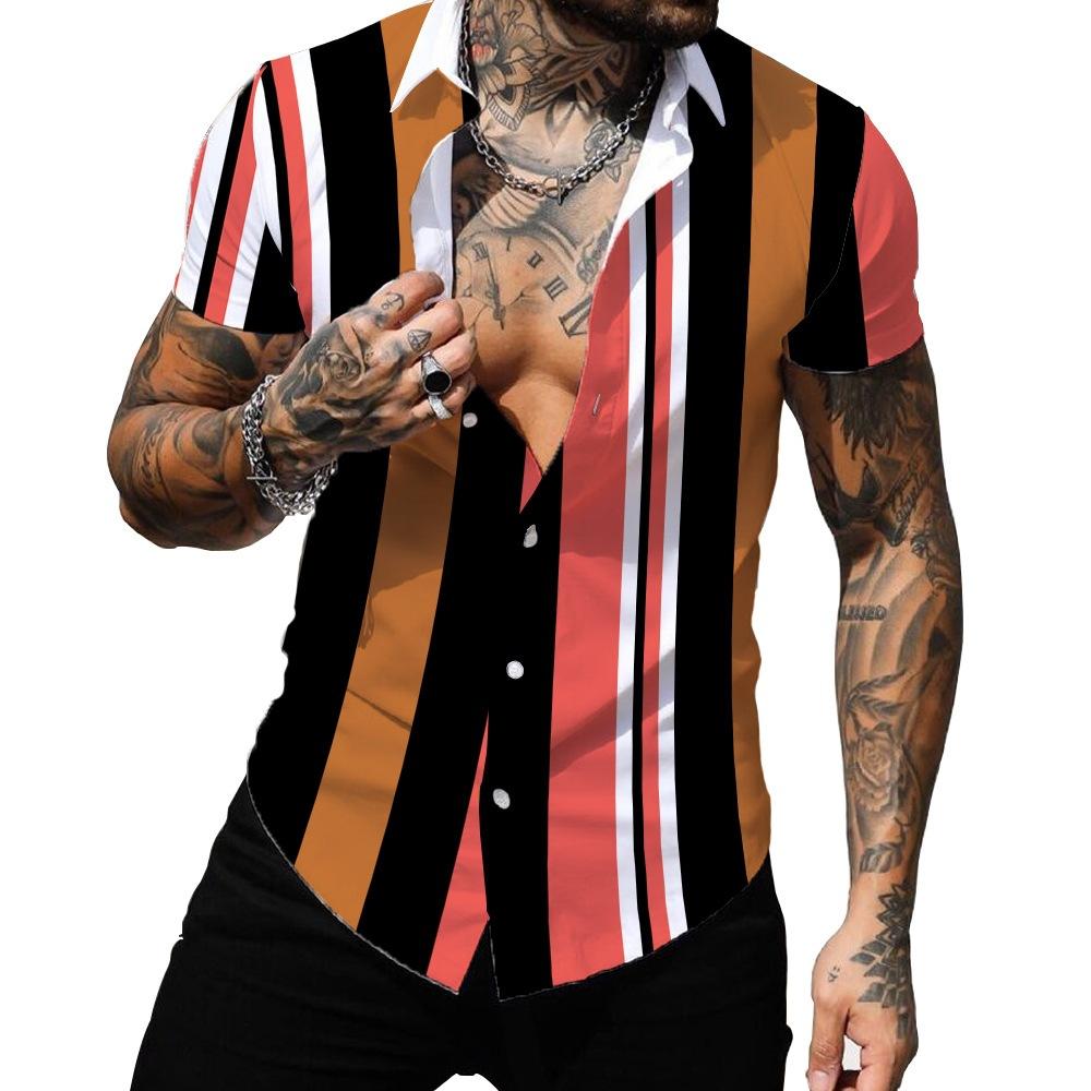 Summer Hawaiian Shirts 3d Printed Striped Sexy Men Women Clothing Men's Vocation Lapel Camisa Fashion Beach Short Sleeve  Blouse