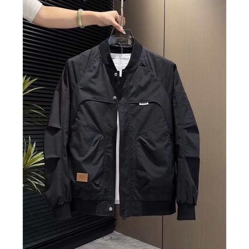 

Men s Lightweight Bomber Jacke Pocket Casual Raglan Sleeve Zip Up Coat for Street Style M чорний
